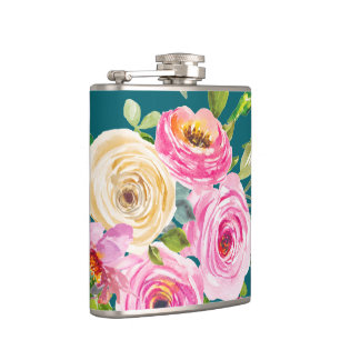 Cantil Rosas de aquarelas em rosa e creme no chão
