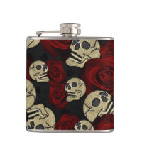 Rosas Vermelhas & Caveiras Cinza Preto Floral Góti