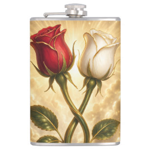 Cantil Rosas vermelhas e brancas entrelaçadas.