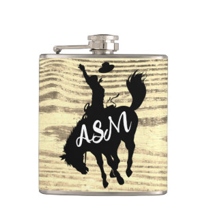 Cantil Rustic Cowboy Rodeo Silhouette Beige Flask