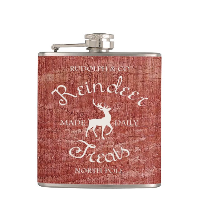 Cantil Rustic Red Reindeer Trata Flask De Natal (Frente)