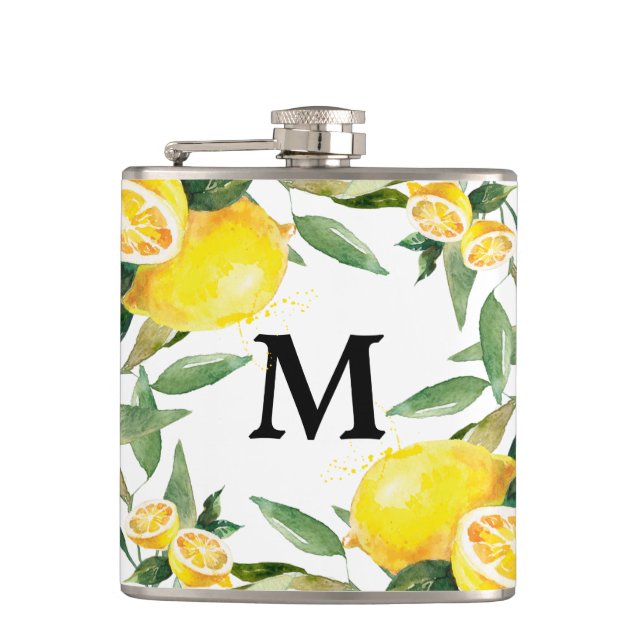 Cantil Rustic Watercolor Lemon Wedding Flask (Frente)