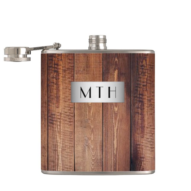 Cantil Rústico Monograma de Madeira Frasco (Aberto)