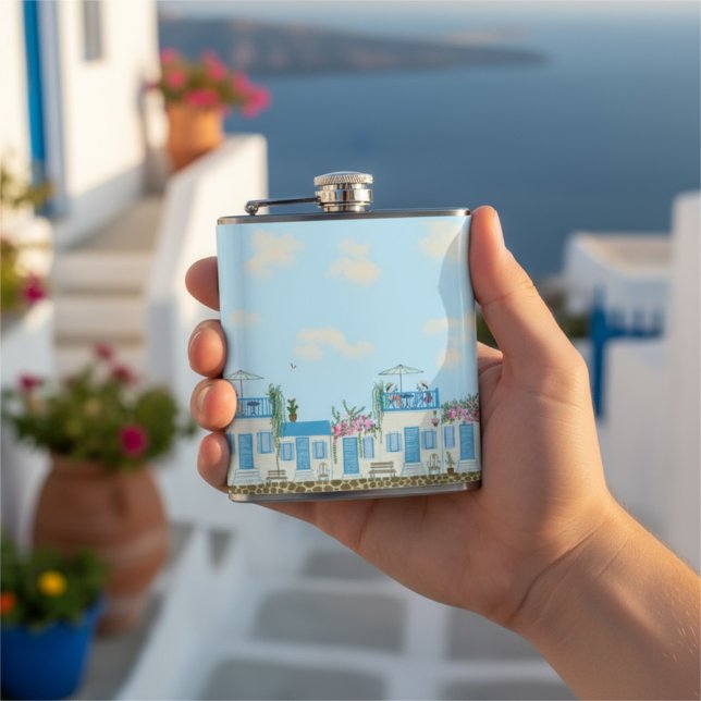 Cantil Santorini Blue White Greek Village Coastal Art (Criador carregado)