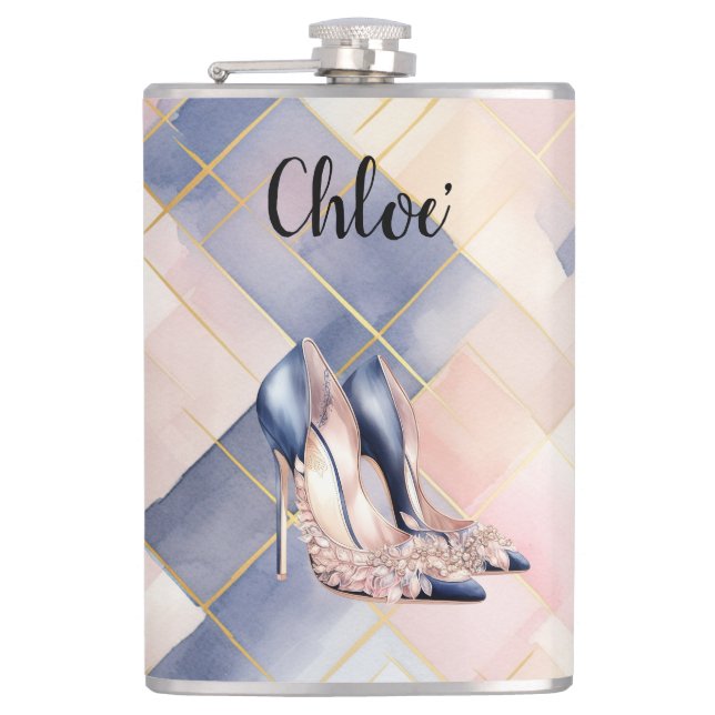 Cantil Sapatos Saltos Altos Blush Creme Azul Francês Chic (Frente)