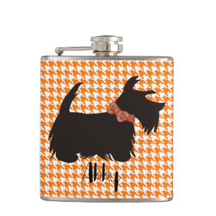 Cantil Scottish terrier Flask, Orange houndstooth