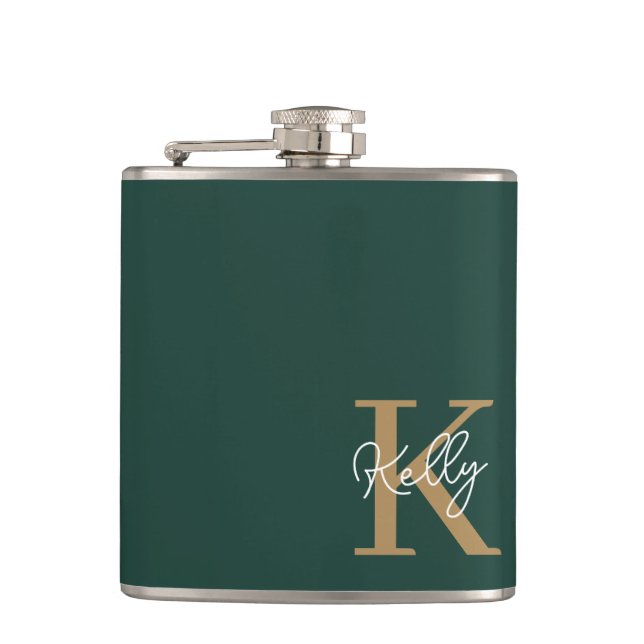 Cantil Script Dourado Monograma do Emerald Green moderno (Frente)