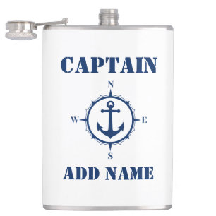 Cantil Seu Nome Capitão Flask Compass Anchor White
