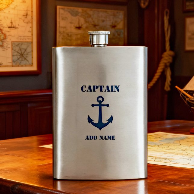 Cantil Seu Nome Capitão Flask Vintage Anchor (Criador carregado)