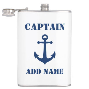 Cantil Seu Nome Capitão Flask Vintage Anchor White