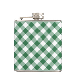 Cantil Shamrock Green e White Check Gingham Hip Flask