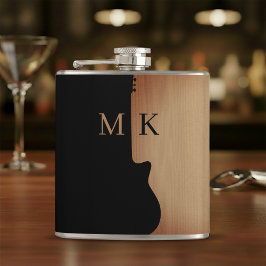 Cantil Silhueta de Guitarra em Madeira Bege Nome Monogram