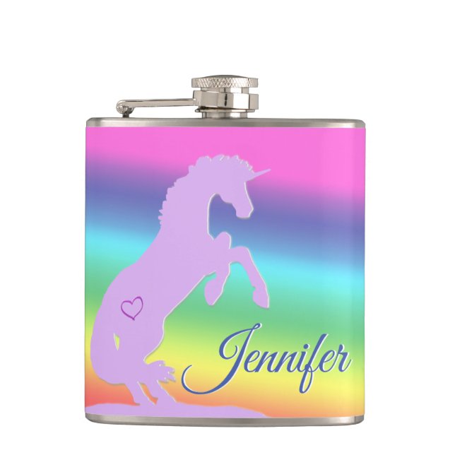 Cantil Silhueta lavanda Unicorn (arco-íris/personalizar) (Frente)