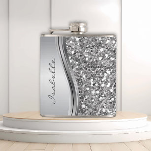 Cantil Silver Faux Glitter Glam Bling Personalizado Metal
