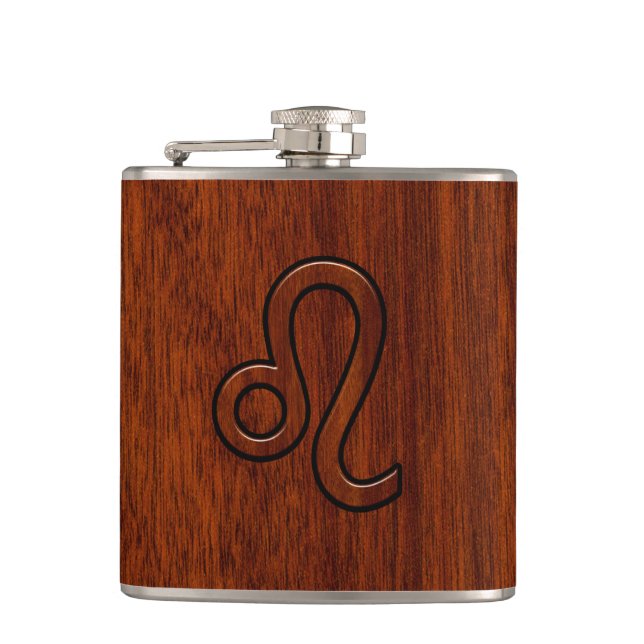 Cantil Símbolo Leo Zodiac no estilo madeira Mahogany (Frente)