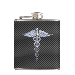 Cantil Símbolo Médico Caduceu Cromo em Fibra de Carbono P