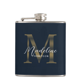Cantil Simple Script Metallic Navy Blue Gold Monogram
