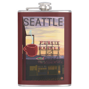 Cantil Sinal do mercado do lugar de SeattlePike e opinião