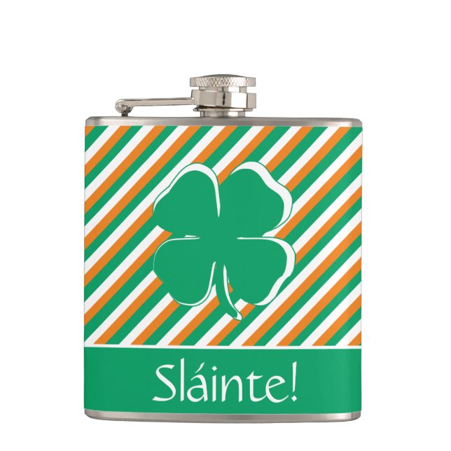 Cantil Sláinte Modern Green Orange Strips Irish Shamrock (Frente)
