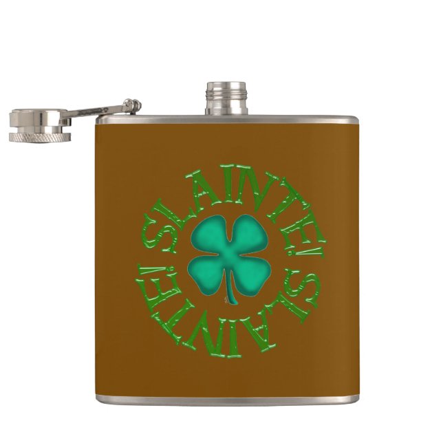 Cantil Slainte w clover brown wrapped flask (Aberto)