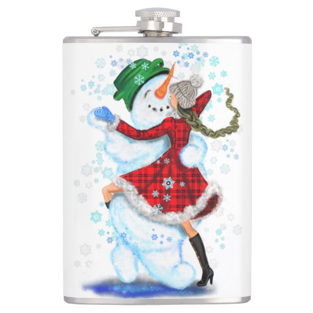 Cantil Snowman e Girl Dancers Flask de Natal (Frente)