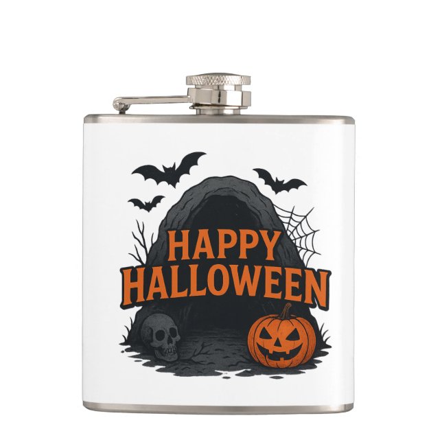 Cantil Spooky Cave Halloween GreetingVinyl Wrapped Flask (Frente)