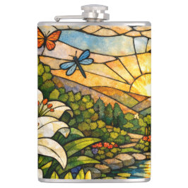 Cantil Stain Glass Lilies Butterflies Sunshine