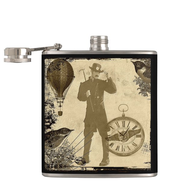 Cantil Steampunk Gentleman Collage Hip Flask (Aberto)