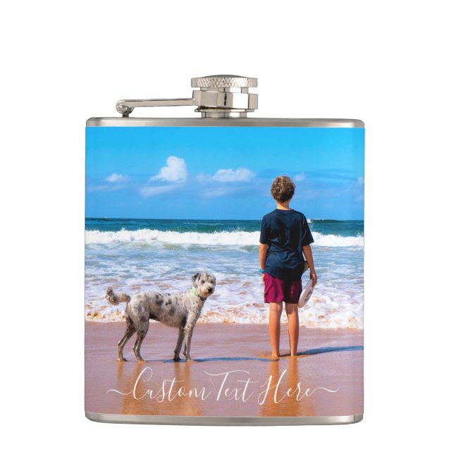 Cantil Sua Pet Photo Flask com Texto Personalizado (Frente)