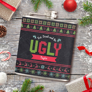 Cantil Suéter Feio de Natal Tricô Nórdico Nome Quadro Neg