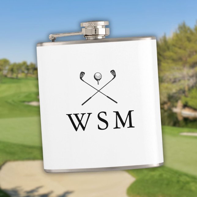 Cantil Tacos de golfe com monograma personalizado moderno (Modern Elegant Custom Monogram Golf Clubs Flask)