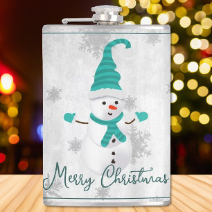 Cantil Teal Cute Snowman Foliday Flask