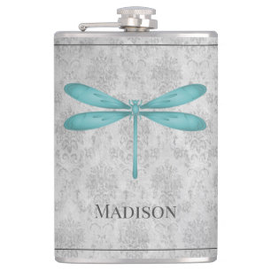 Cantil Teal Dragonfly Damask Flask