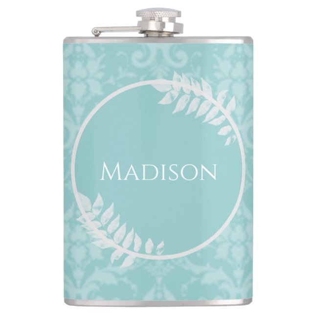 Cantil Teal Elegant Damask Flask (Frente)