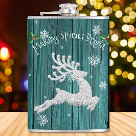 Cantil Teal Rustic Christmas Reindeer Flask