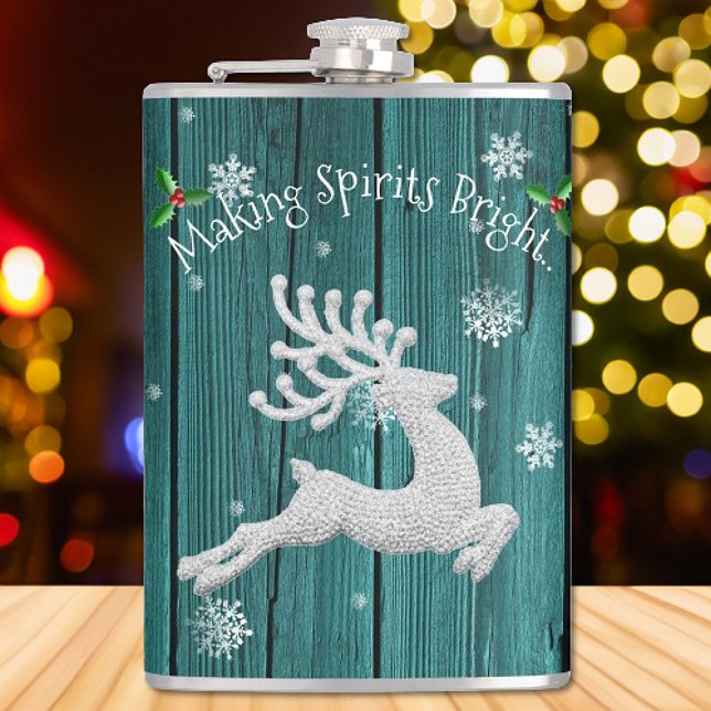 Cantil Teal Rustic Christmas Reindeer Flask (Teal Rustic Christmas Reindeer Flask)
