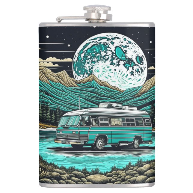 Cantil Teal Vintage RV Camper na Montanha Retro (Frente)