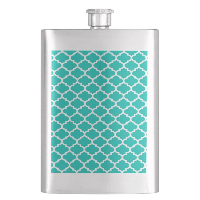 Cantil Teal White Quatrefoil marroquino Trellis Padrão #2 (Frente)