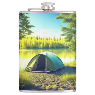 Cantil Tent em uma Floresta Bonita por um Lago