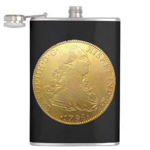 Cantil Tequila, Dourado espanhol Doubloon em Black Flask