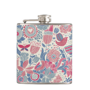 Cantil Teste padrão floral com pássaro e borboleta