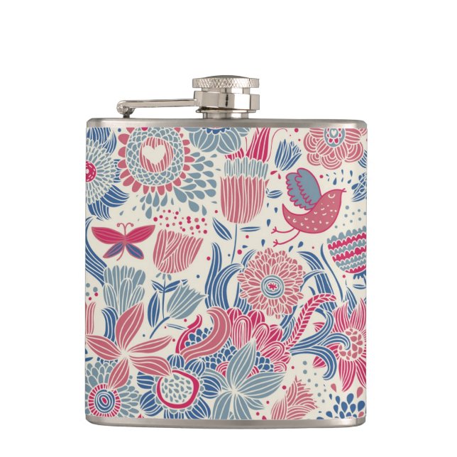 Cantil Teste padrão floral com pássaro e borboleta (Frente)