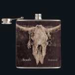 Cantil Textura Rustic Western Bull Skull Wedture Country<br><div class="desc">Crânio de vaca russo do cowboy do oeste do país jante festa de recepção favorita aos frascos para a ponte. Estilo de fazenda de textura marrom personalizado,  antiga antiguidade de vintage ocidental selvagem inspirada. design de animais legal,  moderno e moderno. Imagem copyright Marg Seregelyi Fotografia.</div>