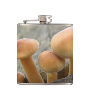 Cantil Toadstools em um Flask de tronco de árvore