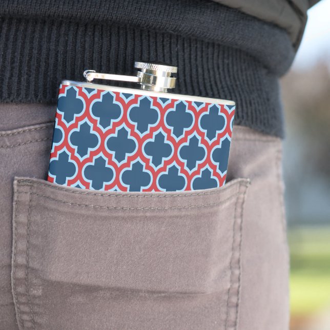 Cantil Trellis, Latice, Quatrefoil, azul e vermelho marro (In Situ)