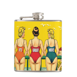 Cantil Três Meninas de Pin-up por trás, Humor de Praia, E