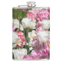 Cantil Tulipas brancas brilhantes e cor-de-rosa num sol