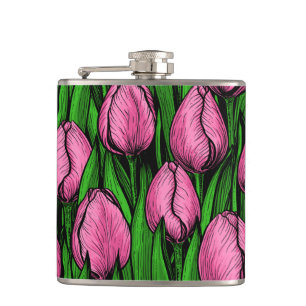 Cantil Tulipas cor-de-rosa com folhas verdes