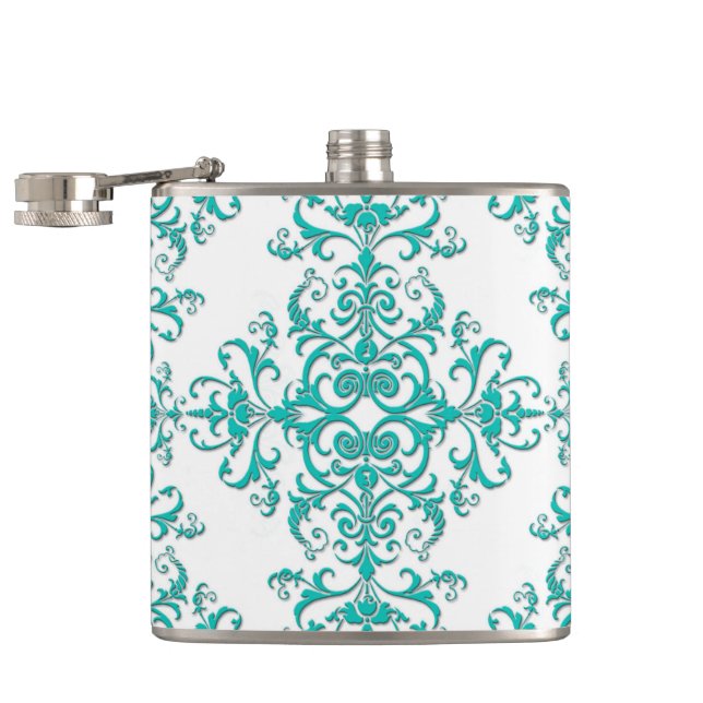 Cantil Turquesa Aquática e Floral Damask Branco Fancy (Aberto)