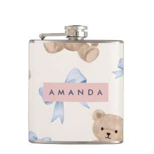Cantil Urso de Pelúcia Personalizado & Padrão de Laço Azu